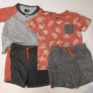 2-Piece Boys Summer Tee & Shorts Set - Rust & Gray Leaf Print
